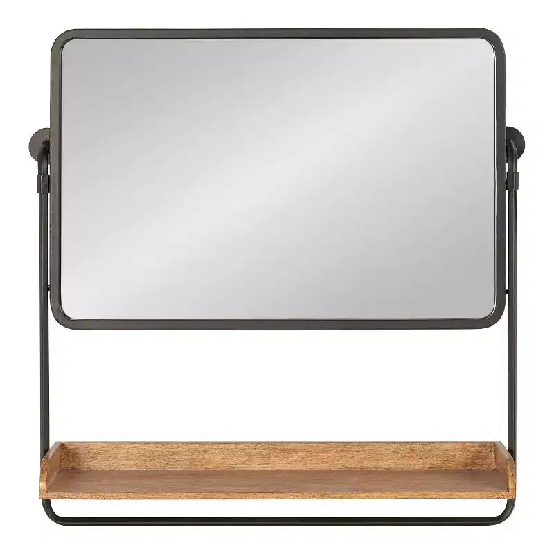 26" x 26" Rheeves Decorative Wall Mirror with Shelf Rustic Brown/Black - Kate & Laurel All Things Decor