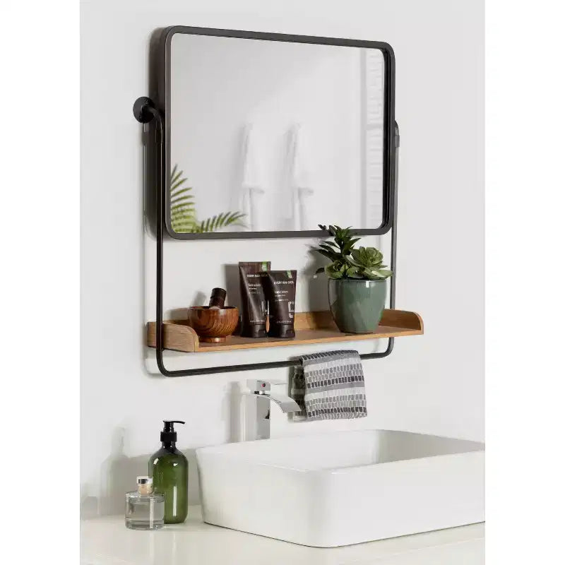 26" x 26" Rheeves Decorative Wall Mirror with Shelf Rustic Brown/Black - Kate & Laurel All Things Decor