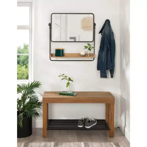 26" x 26" Rheeves Decorative Wall Mirror with Shelf Rustic Brown/Black - Kate & Laurel All Things Decor