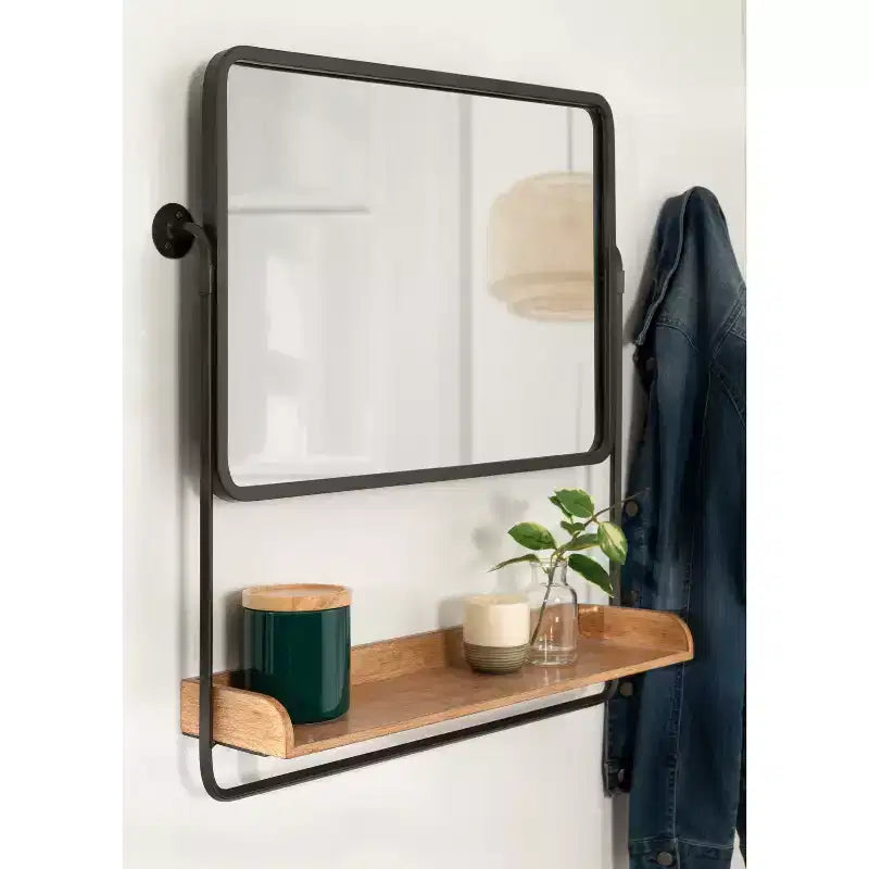 26" x 26" Rheeves Decorative Wall Mirror with Shelf Rustic Brown/Black - Kate & Laurel All Things Decor