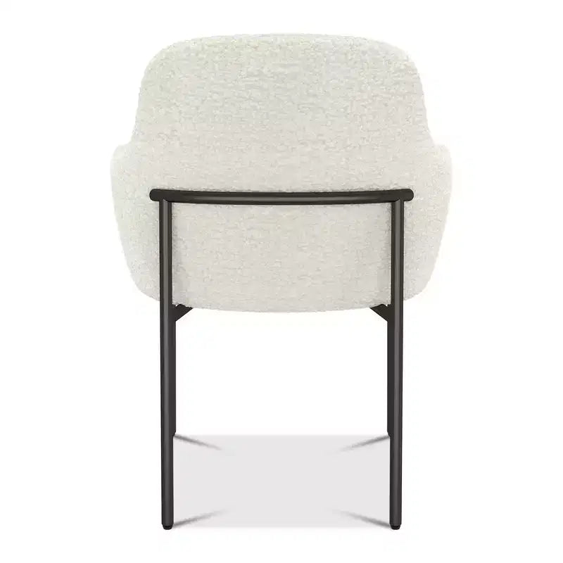 Dyonery Mid-Century Modern Boucle Dining Chair, Cozy Upholstered Back & Armrest, Metal Legs, White Accent Chair