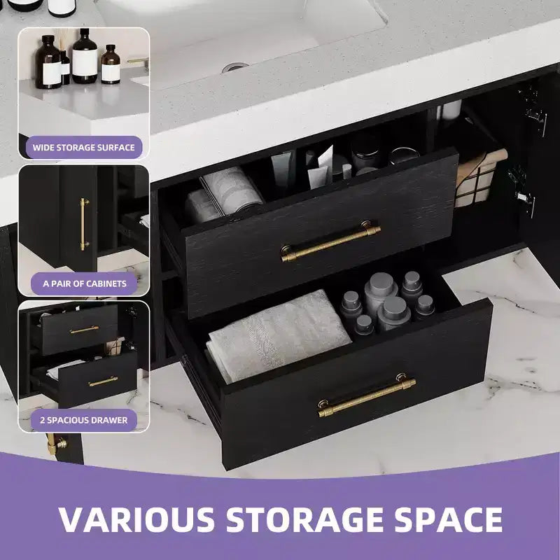 40 Inch Floating Vanity Set with 2 Closing Doors 2 Drawers Storage Cabinet