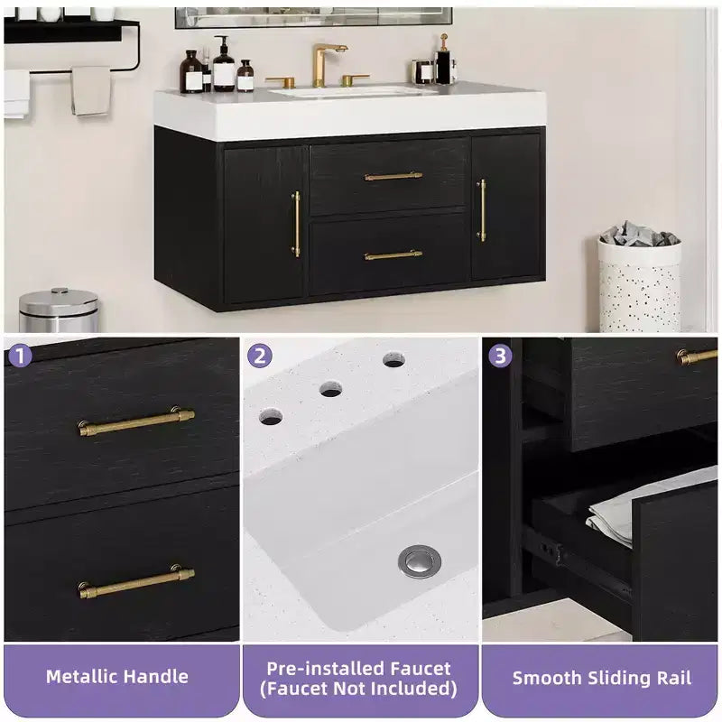 40 Inch Floating Vanity Set with 2 Closing Doors 2 Drawers Storage Cabinet