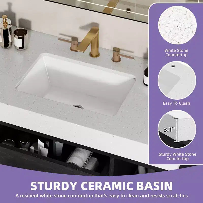 40 Inch Floating Vanity Set with 2 Closing Doors 2 Drawers Storage Cabinet