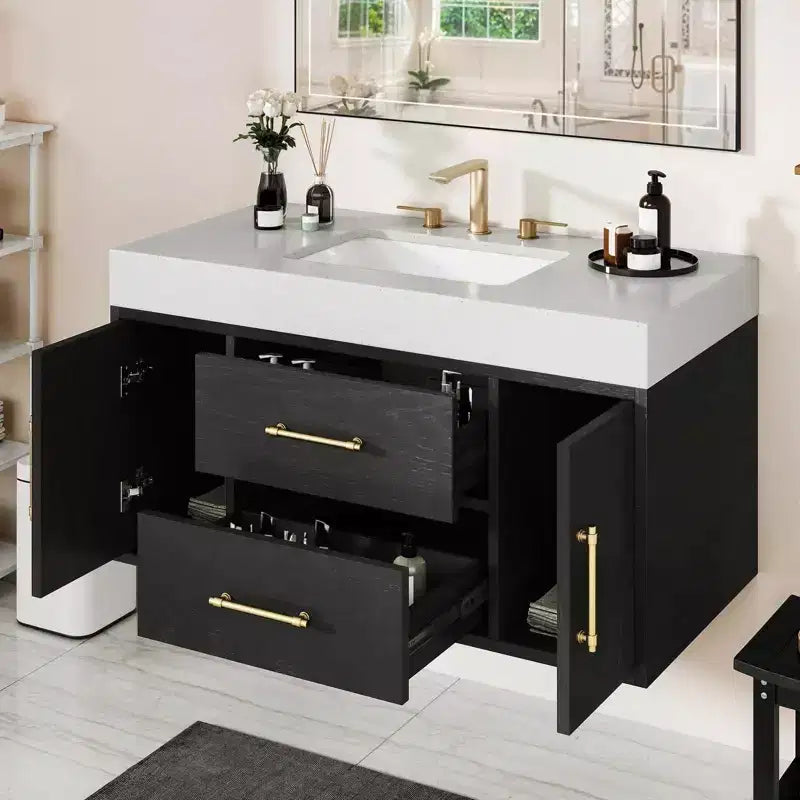 40 Inch Floating Vanity Set with 2 Closing Doors 2 Drawers Storage Cabinet