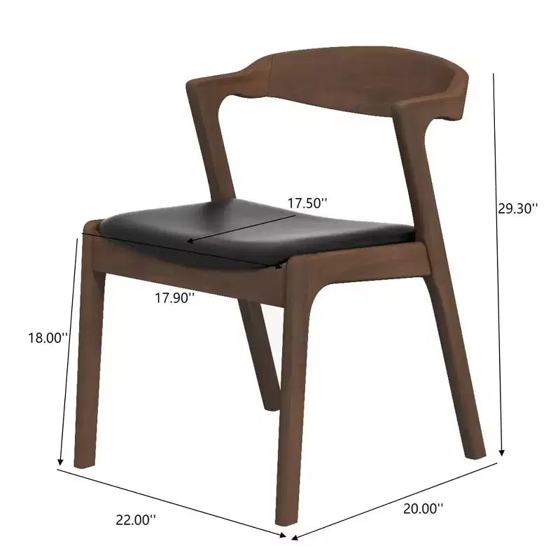 Homy Casa Set of 2 Mid-Century Modern Solid Wood Dining Chairs with Faux Leather Seat, Small Space, Holiday Gathering, Walnut and Black