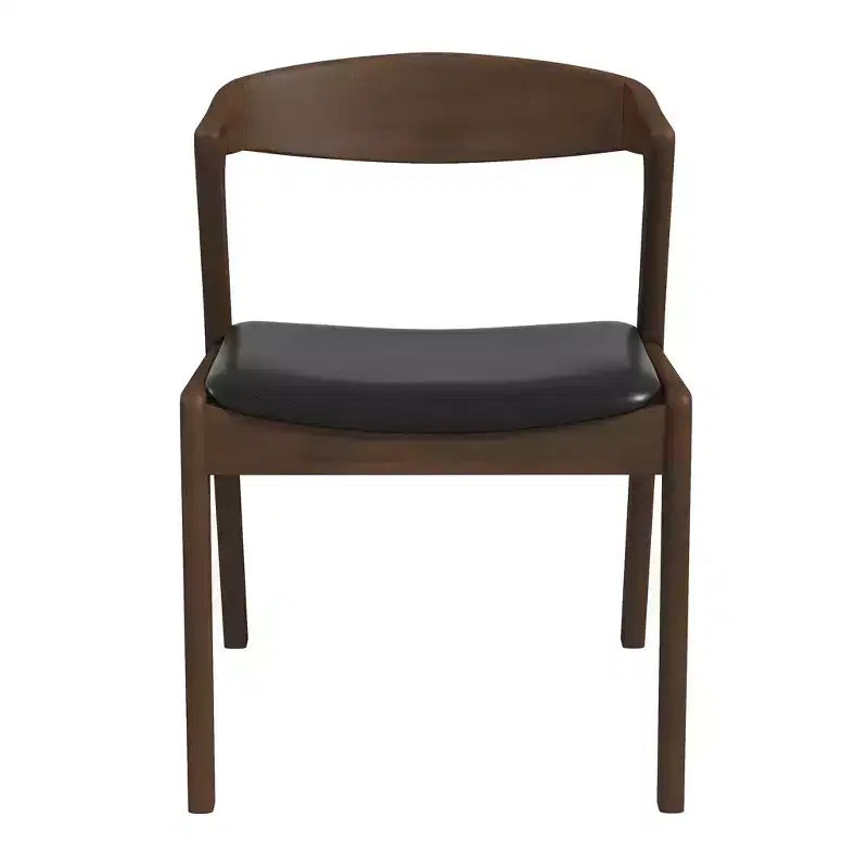 Homy Casa Set of 2 Mid-Century Modern Solid Wood Dining Chairs with Faux Leather Seat, Small Space, Holiday Gathering, Walnut and Black