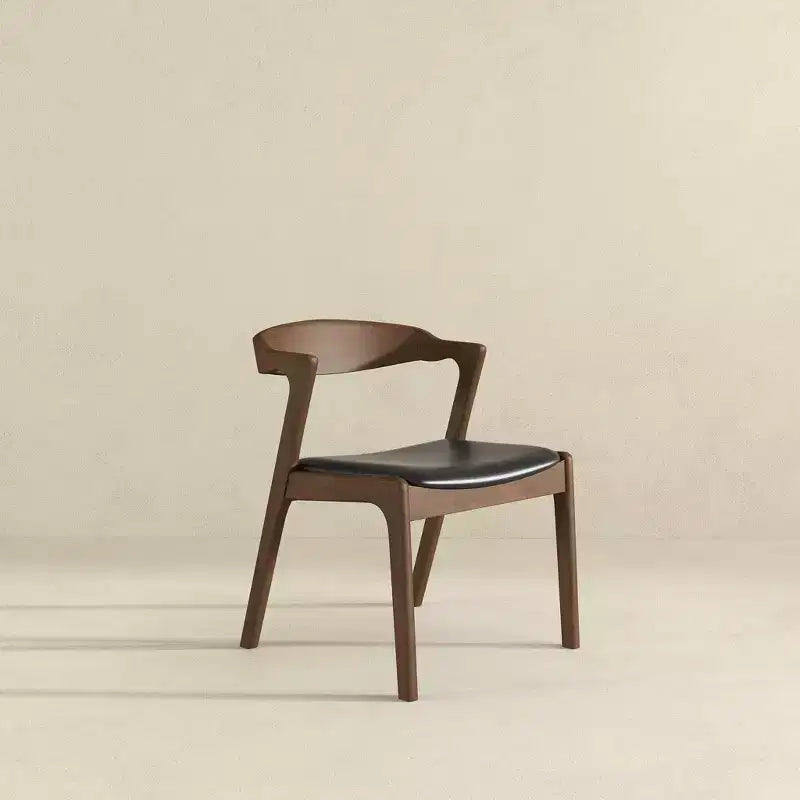 Homy Casa Set of 2 Mid-Century Modern Solid Wood Dining Chairs with Faux Leather Seat, Small Space, Holiday Gathering, Walnut and Black