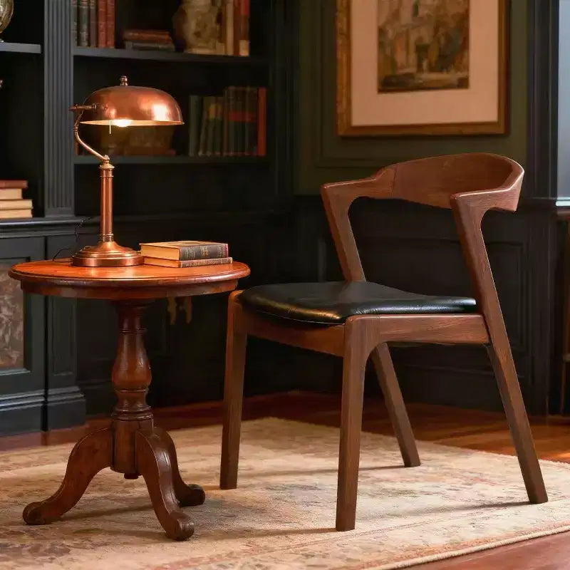 Homy Casa Set of 2 Mid-Century Modern Solid Wood Dining Chairs with Faux Leather Seat, Small Space, Holiday Gathering, Walnut and Black
