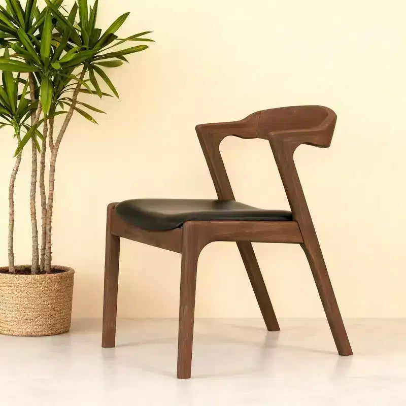 Homy Casa Set of 2 Mid-Century Modern Solid Wood Dining Chairs with Faux Leather Seat, Small Space, Holiday Gathering, Walnut and Black