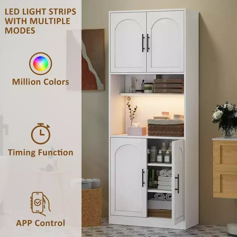 Pantry Cabinet with LED Light, 71 Kitchen Storage Hutch with Microwave Stand for Dining Room and Living Room