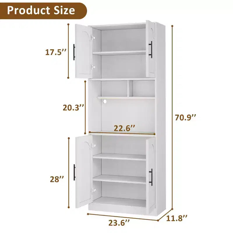 Pantry Cabinet with LED Light, 71 Kitchen Storage Hutch with Microwave Stand for Dining Room and Living Room