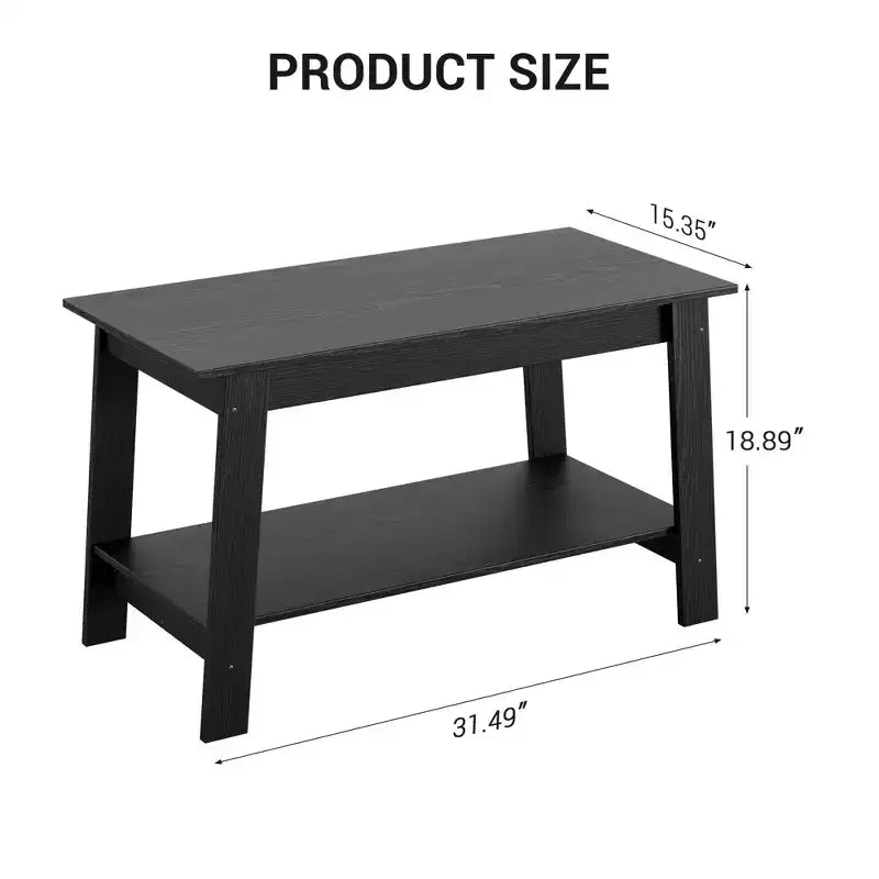 Coffee Table, Living Room Coffee Table - 2-Tier Rustic Wood Rectangle Table with Open Storage, Easy Assembly for Reception Room