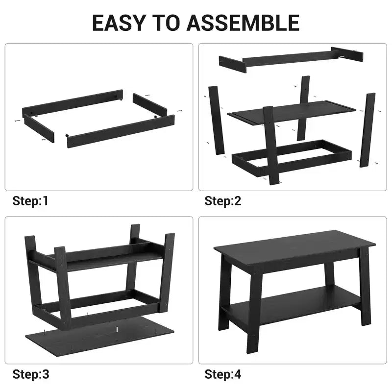 Coffee Table, Living Room Coffee Table - 2-Tier Rustic Wood Rectangle Table with Open Storage, Easy Assembly for Reception Room