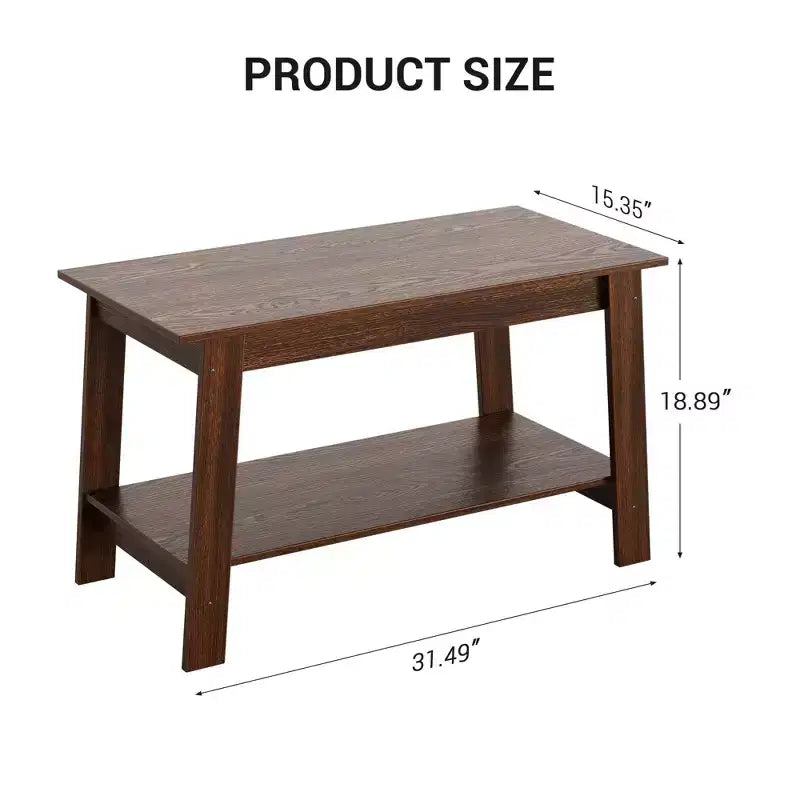 Coffee Table, Living Room Coffee Table - 2-Tier Rustic Wood Rectangle Table with Open Storage, Easy Assembly for Reception Room