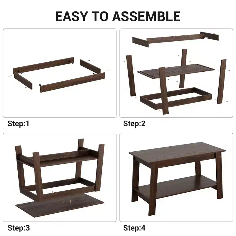 Coffee Table, Living Room Coffee Table - 2-Tier Rustic Wood Rectangle Table with Open Storage, Easy Assembly for Reception Room