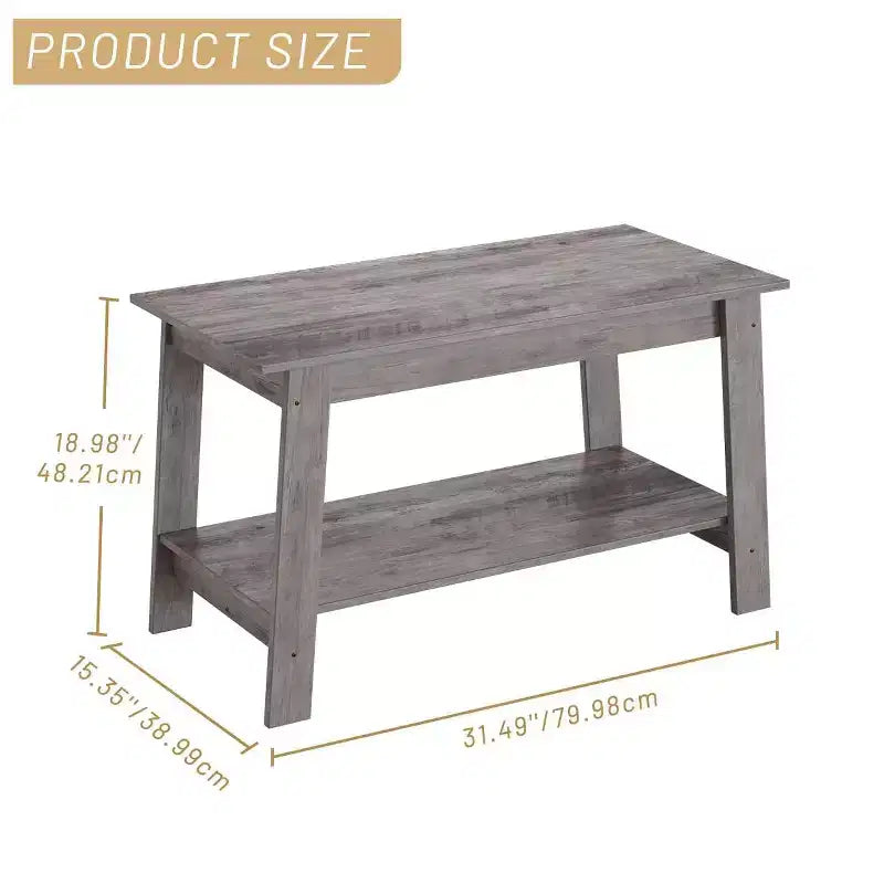 Coffee Table, Living Room Coffee Table - 2-Tier Rustic Wood Rectangle Table with Open Storage, Easy Assembly for Reception Room