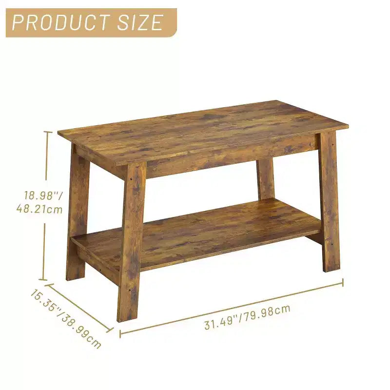 Coffee Table, Living Room Coffee Table - 2-Tier Rustic Wood Rectangle Table with Open Storage, Easy Assembly for Reception Room