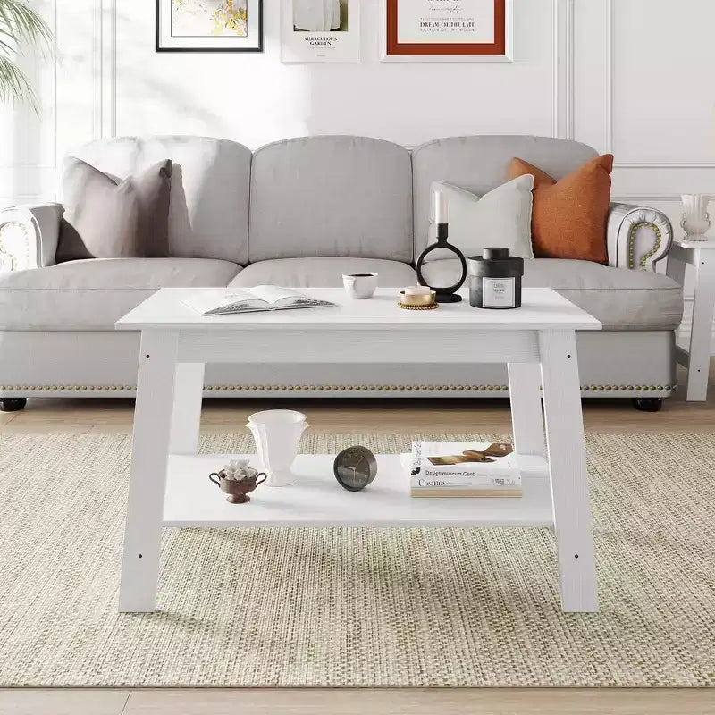 Coffee Table, Living Room Coffee Table - 2-Tier Rustic Wood Rectangle Table with Open Storage, Easy Assembly for Reception Room