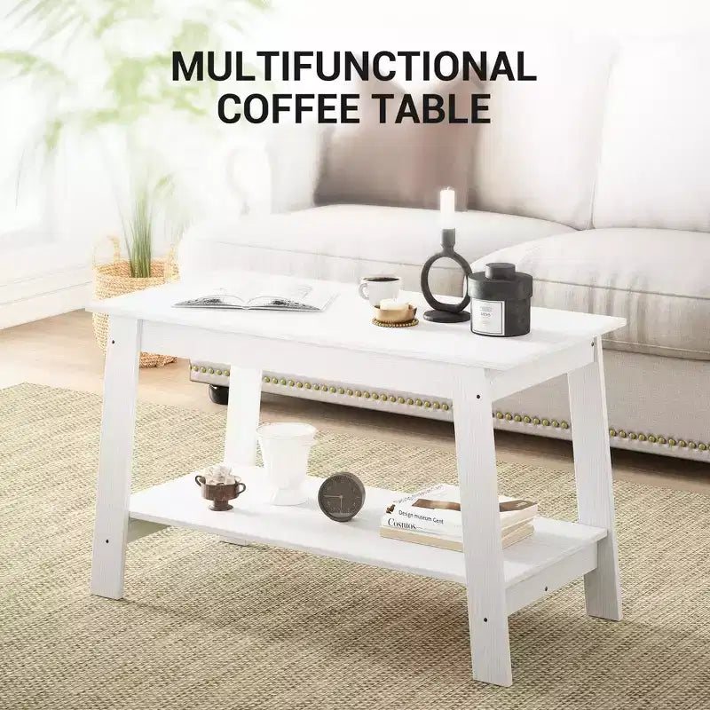Coffee Table, Living Room Coffee Table - 2-Tier Rustic Wood Rectangle Table with Open Storage, Easy Assembly for Reception Room