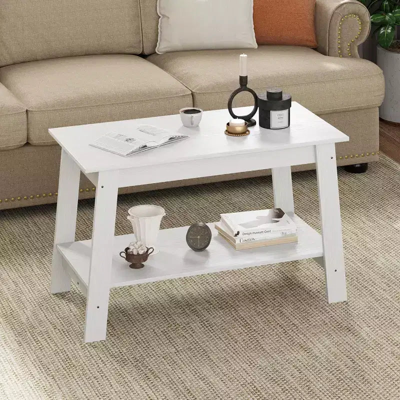 Coffee Table, Living Room Coffee Table - 2-Tier Rustic Wood Rectangle Table with Open Storage, Easy Assembly for Reception Room
