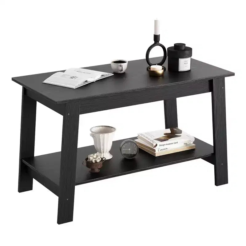 Coffee Table, Living Room Coffee Table - 2-Tier Rustic Wood Rectangle Table with Open Storage, Easy Assembly for Reception Room