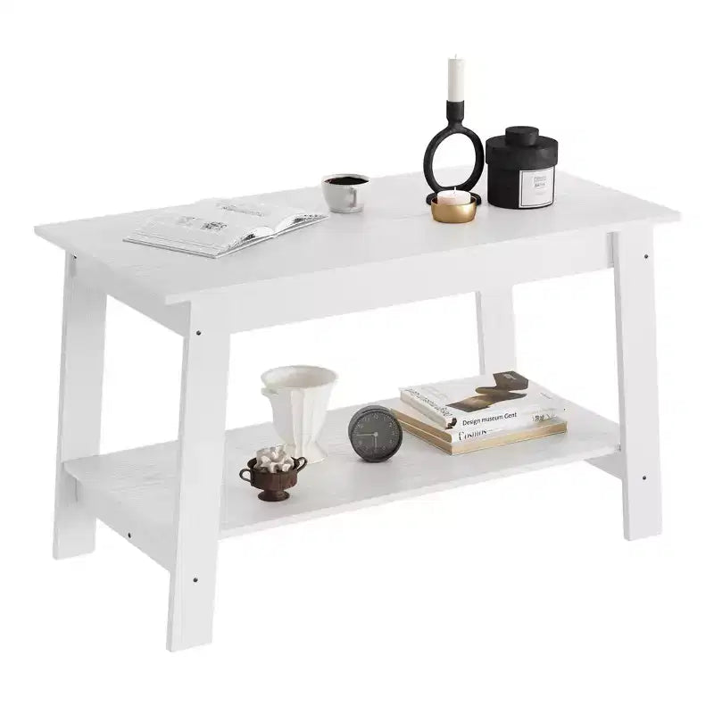 Coffee Table, Living Room Coffee Table - 2-Tier Rustic Wood Rectangle Table with Open Storage, Easy Assembly for Reception Room