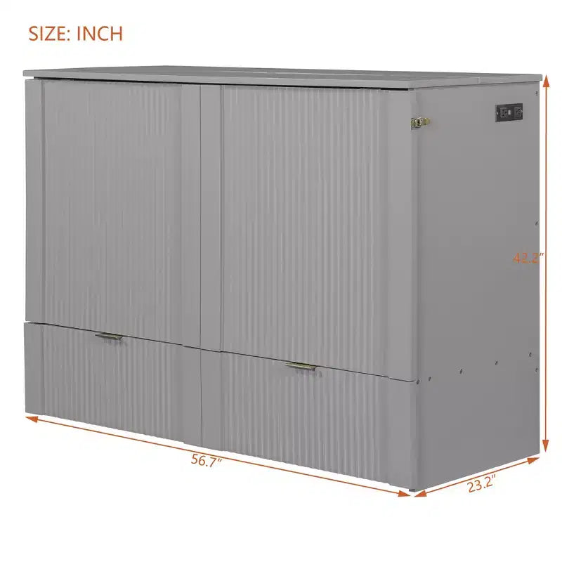 Full/Queen Size Murphy Bed with Drawer, Sockets & USB Ports, Wall Bed Foldable Cabinet Bed - ModernLuxe