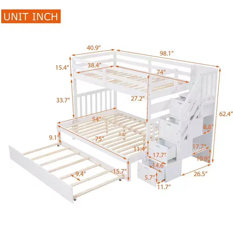 Twin over Full Bunk Bed with Twin Size Trundle - ModernLuxe