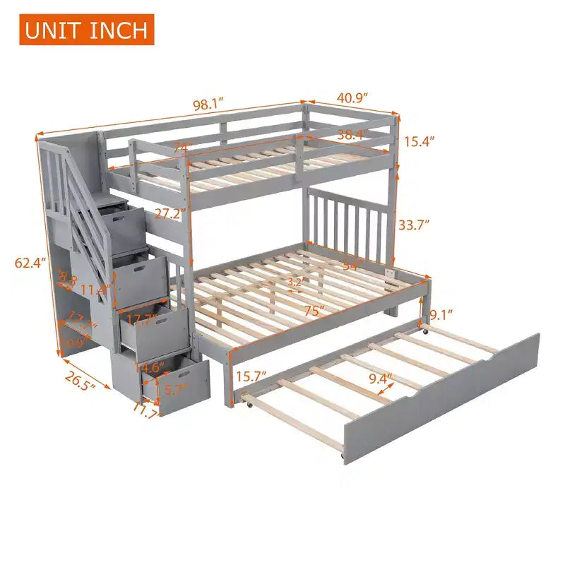 Twin over Full Bunk Bed with Twin Size Trundle - ModernLuxe