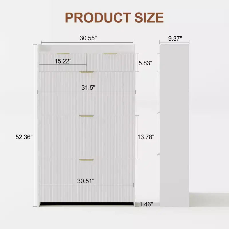 Modern Fluted Shoe Storage Cabinet 3 Flip Drawers + 2 Open Drawers, Slim Space-Saving Organizer for Entryway/Hallway (1-Piece)