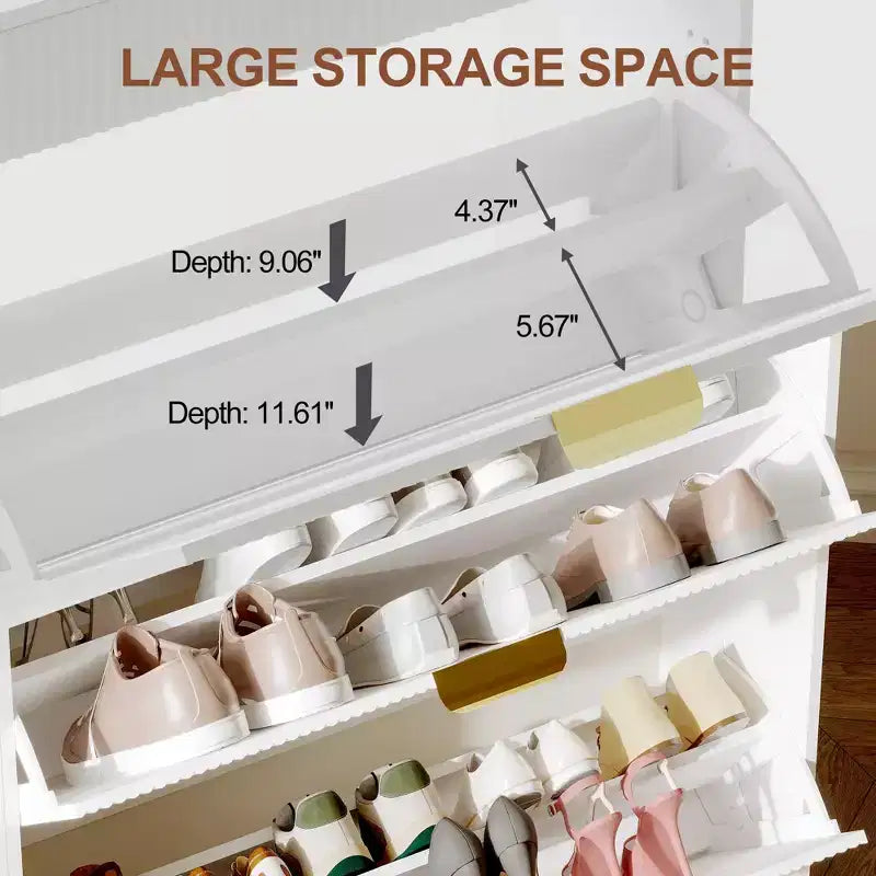 Modern Fluted Shoe Storage Cabinet 3 Flip Drawers + 2 Open Drawers, Slim Space-Saving Organizer for Entryway/Hallway (1-Piece)