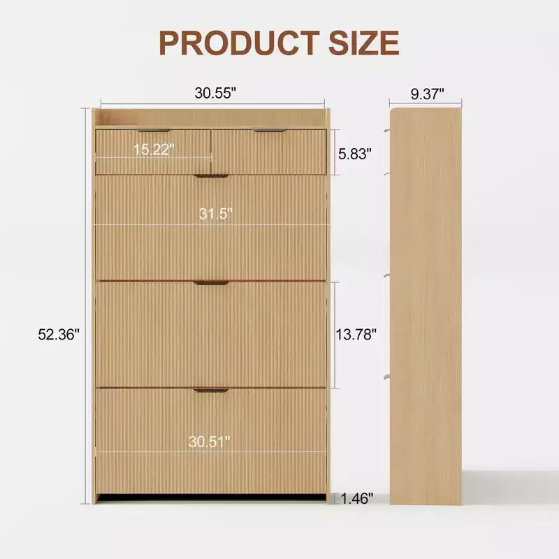 Modern Fluted Shoe Storage Cabinet 3 Flip Drawers + 2 Open Drawers, Slim Space-Saving Organizer for Entryway/Hallway (1-Piece)