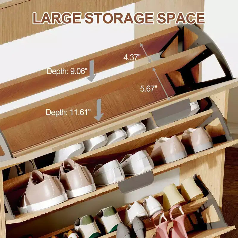 Modern Fluted Shoe Storage Cabinet 3 Flip Drawers + 2 Open Drawers, Slim Space-Saving Organizer for Entryway/Hallway (1-Piece)