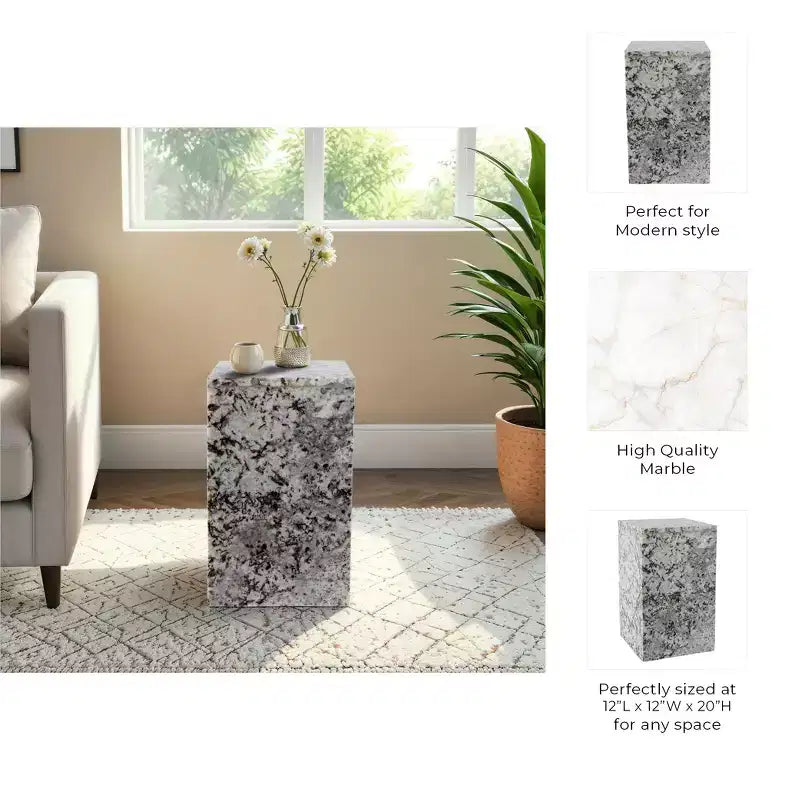 Marble Accent Table - Modern Contemporary Pedestal Design with Sleek Geometric Lines and Decorative Minimalist Aesthetic for Trend-Forward Interiors
