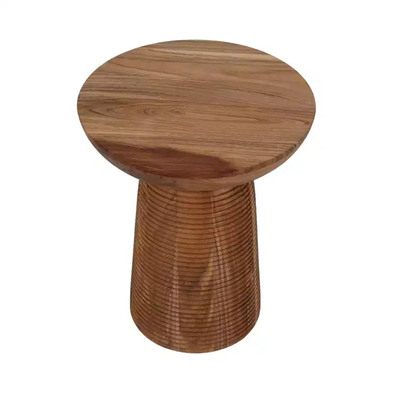 Accent Table Wood Ribbed Base Casual Style for Living Room Bedroom Office - 20 Brown
