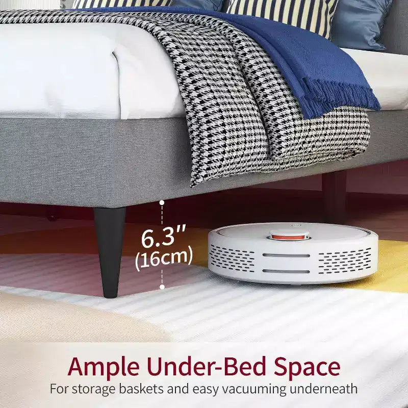 BestMassage Upholstered Platform Bed Frame with Headboard Fabric Mattress Foundation No Box Spring Needed(Grey, Queen)