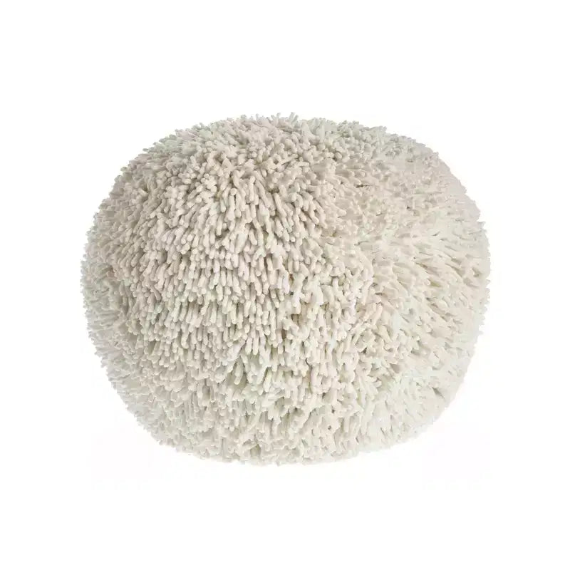 HomeRoots 20 Cream Cotton Tufted Round Geometric Pouf Ottoman