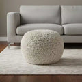 HomeRoots 20 Cream Cotton Tufted Round Geometric Pouf Ottoman
