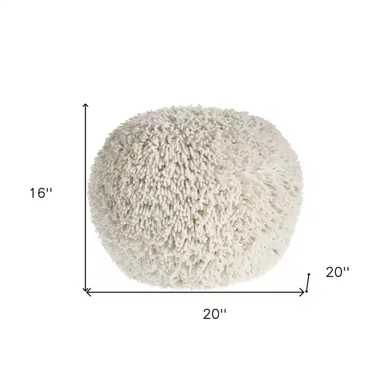 HomeRoots 20 Cream Cotton Tufted Round Geometric Pouf Ottoman