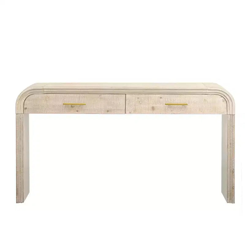 Okak Curved Console Table with Thick Tabletop, Entry Table with 2 Top Drawers and Metal Handle, Accent Table for Dining Room, Living Room