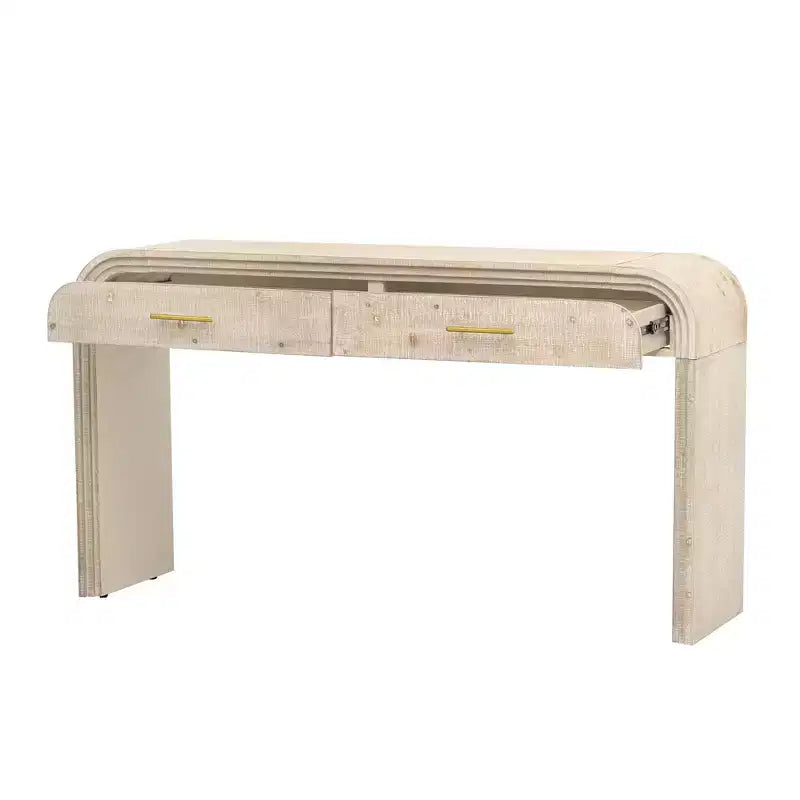Okak Curved Console Table with Thick Tabletop, Entry Table with 2 Top Drawers and Metal Handle, Accent Table for Dining Room, Living Room