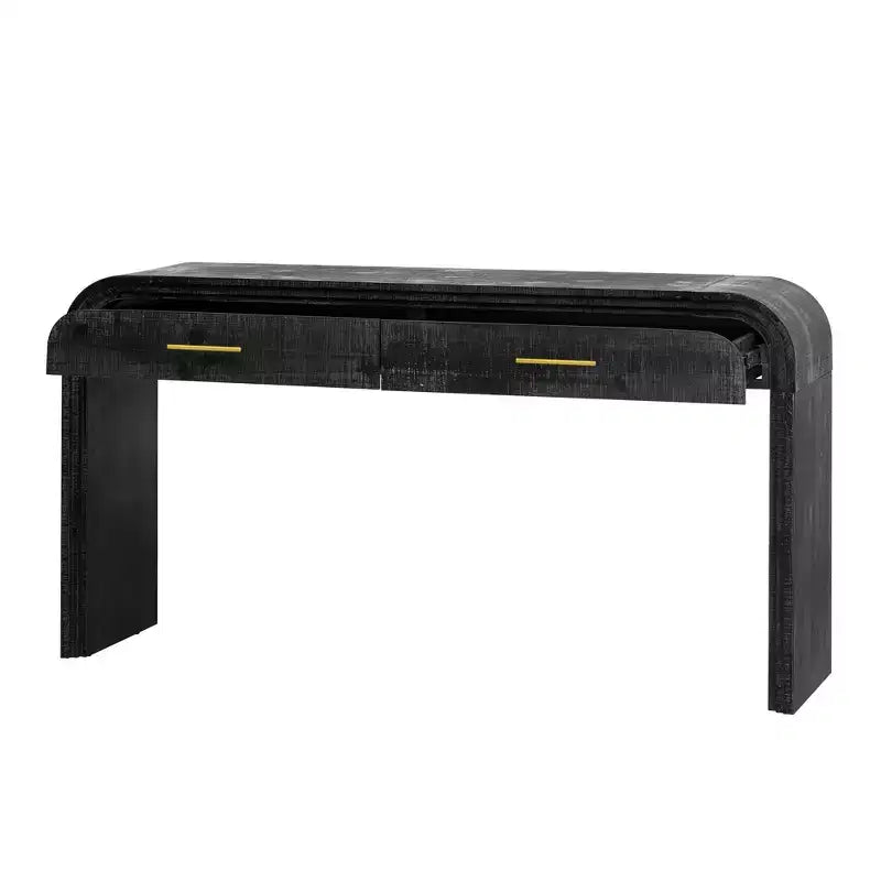 Okak Curved Console Table with Thick Tabletop, Entry Table with 2 Top Drawers and Metal Handle, Accent Table for Dining Room, Living Room