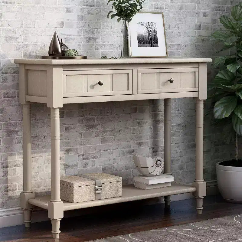 Okak 35IN Farmhouse Console Table, Entryway Table with Two Drawers and Bottom Shelf, Hallway Table for Living Room, Entrance