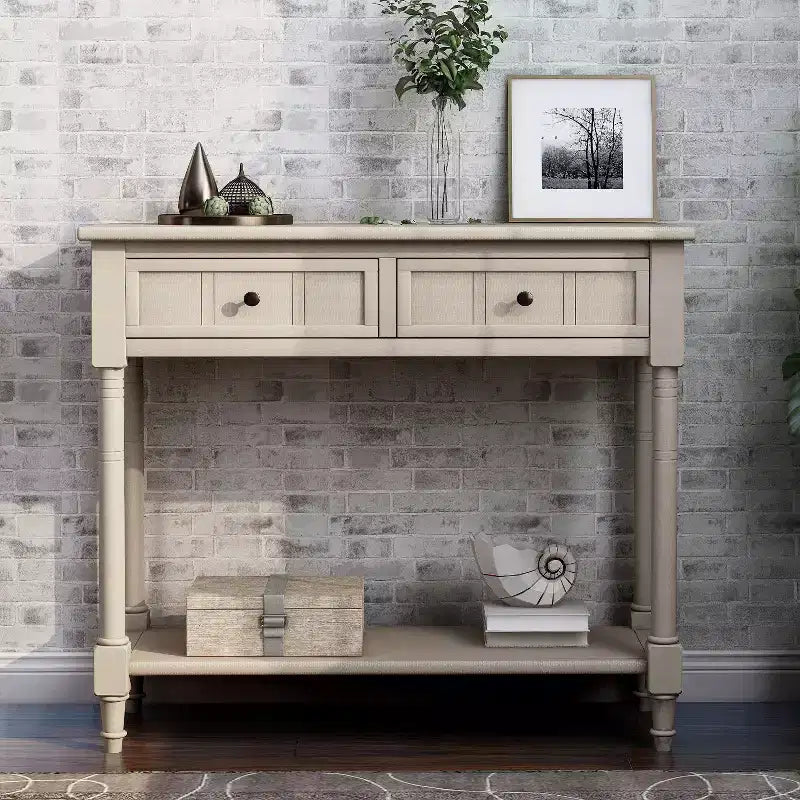 Okak 35IN Farmhouse Console Table, Entryway Table with Two Drawers and Bottom Shelf, Hallway Table for Living Room, Entrance