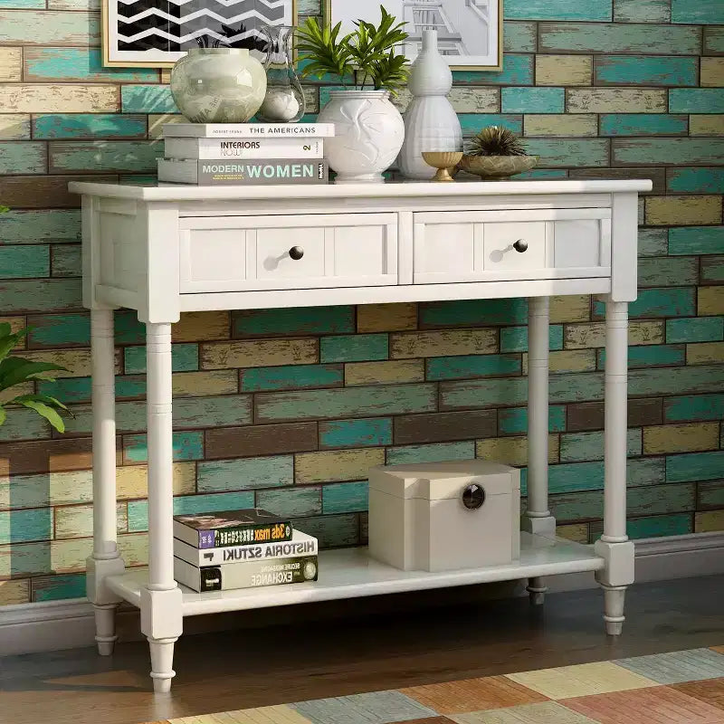 Okak 35IN Farmhouse Console Table, Entryway Table with Two Drawers and Bottom Shelf, Hallway Table for Living Room, Entrance