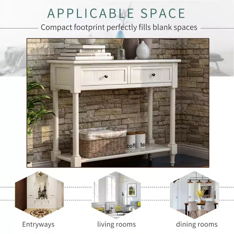 Okak 35IN Farmhouse Console Table, Entryway Table with Two Drawers and Bottom Shelf, Hallway Table for Living Room, Entrance