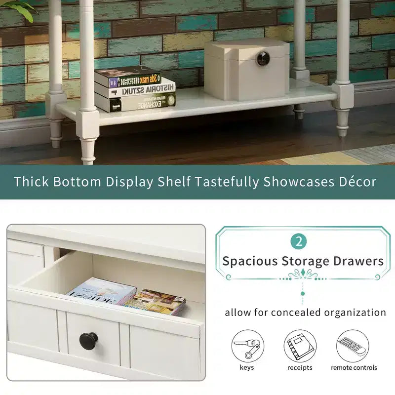 Okak 35IN Farmhouse Console Table, Entryway Table with Two Drawers and Bottom Shelf, Hallway Table for Living Room, Entrance