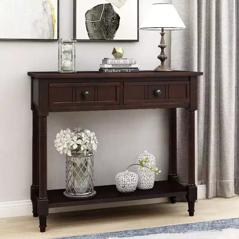 Okak 35IN Farmhouse Console Table, Entryway Table with Two Drawers and Bottom Shelf, Hallway Table for Living Room, Entrance