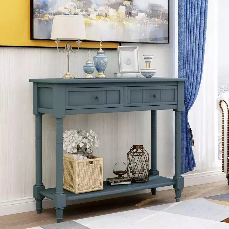 Okak 35IN Farmhouse Console Table, Entryway Table with Two Drawers and Bottom Shelf, Hallway Table for Living Room, Entrance